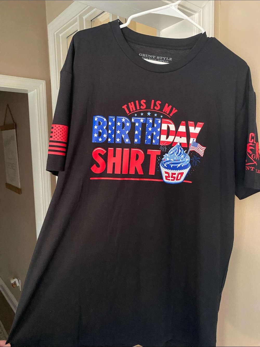 Grunt Style Black Tee with Patriotic Red, White & Blue Birthday Graphic